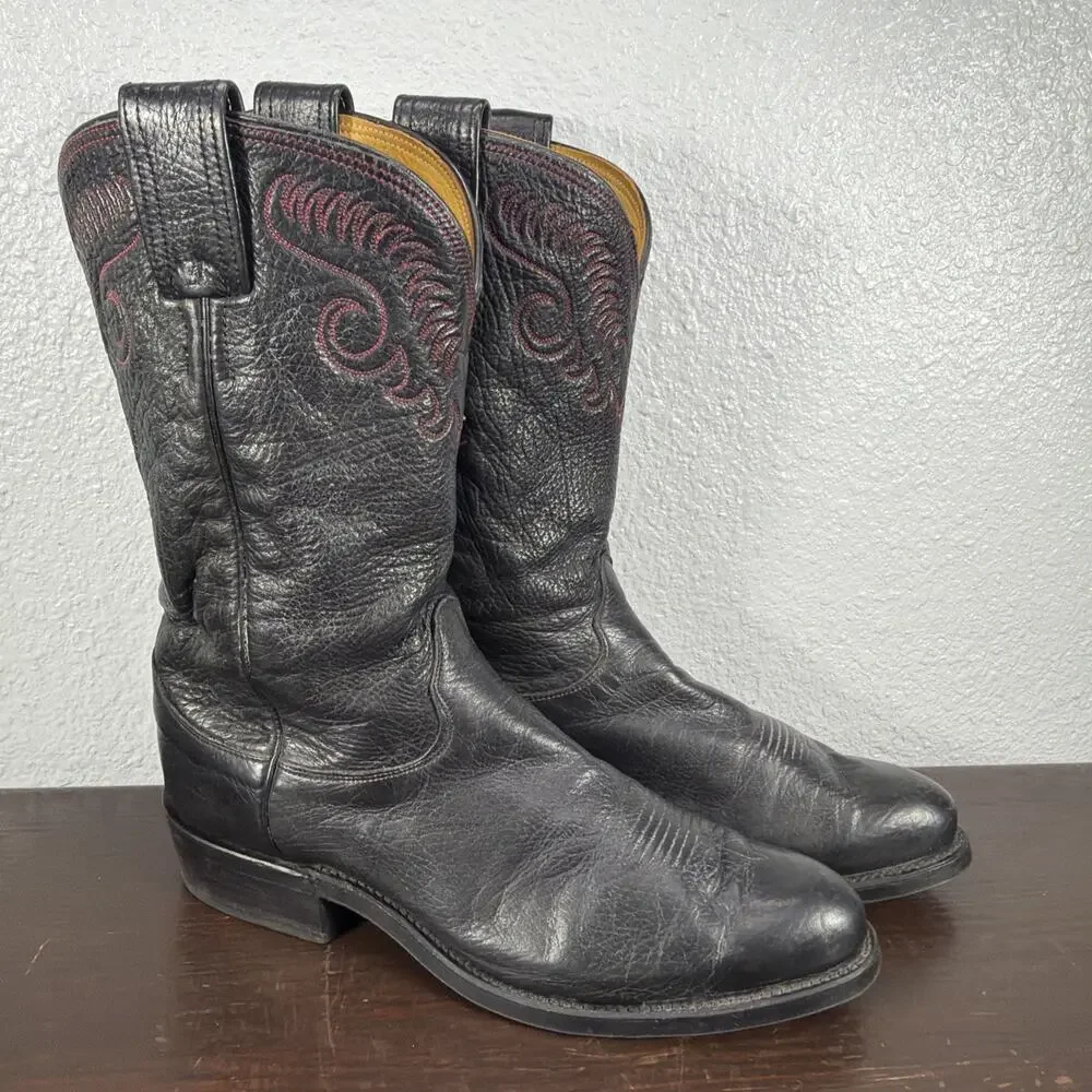 Olathe Boot Company Black Leather Calfskin Cowboy Western Boots Men's 11 A